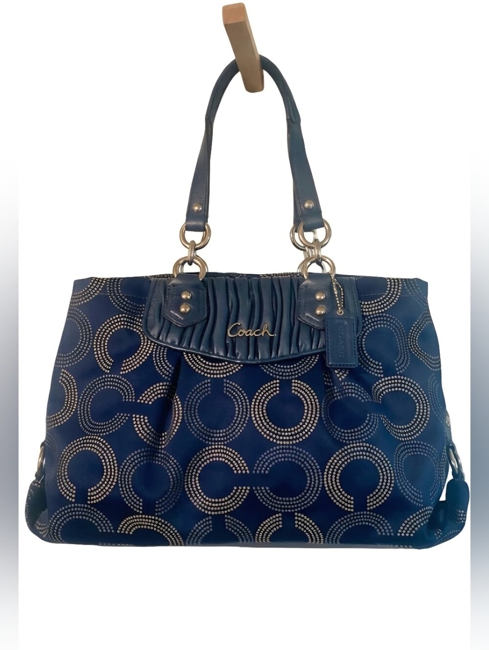 Coach Navy Signature Circle Tote
